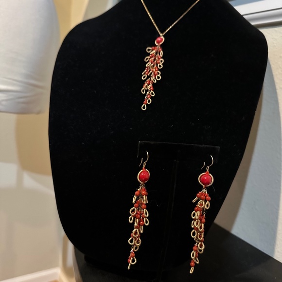 Miguel Ases Red Coral Color Pendant and Matching Earrings - Set - Picture 13 of 16